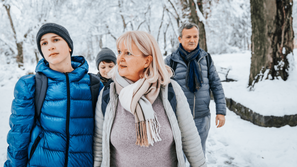 family walking in winter