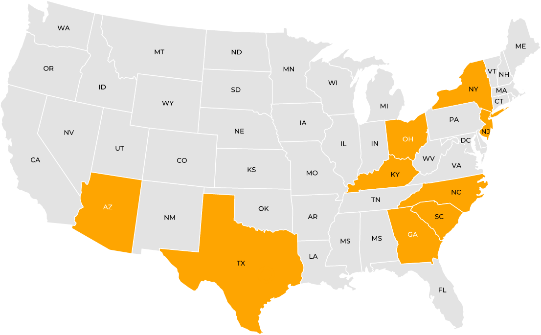 U.S. Map showing which states have Arthritis Knee Pain Center locations