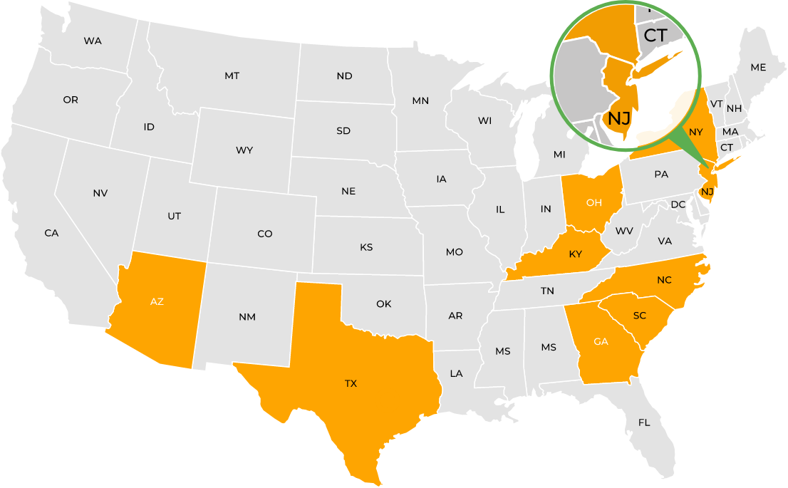 Map of the US and the locations of Arthritis Knee Pain Centers