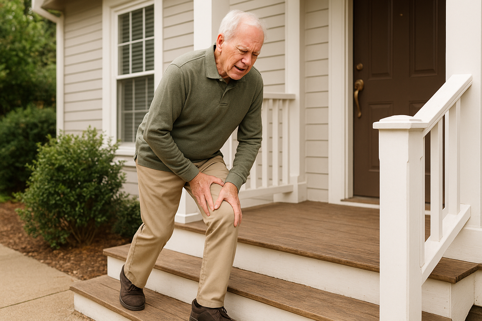 Older man with pain above his knee cap.